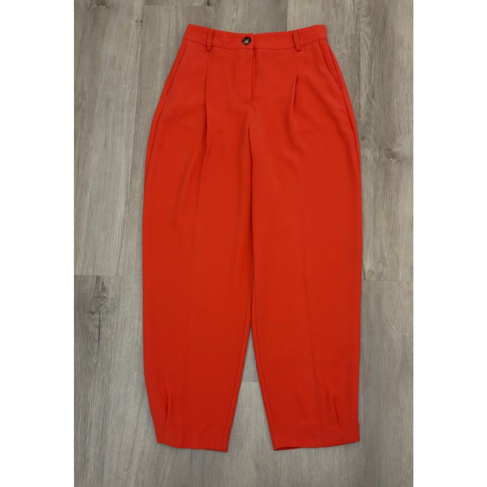 TOPSHOP Orange High-Waisted Tapered Pleated Trousers Women’s Size 4